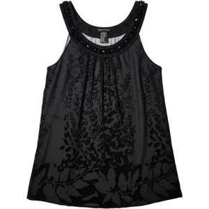Vintage Small Black Silk Tank Top‎ Blend Beaded Velvet Burnout Whimsigoth Y2K